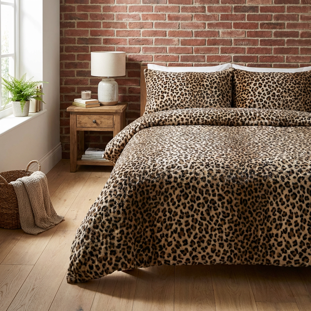 Leopard Print Faux Fur Duvet Set Brown King Image 7