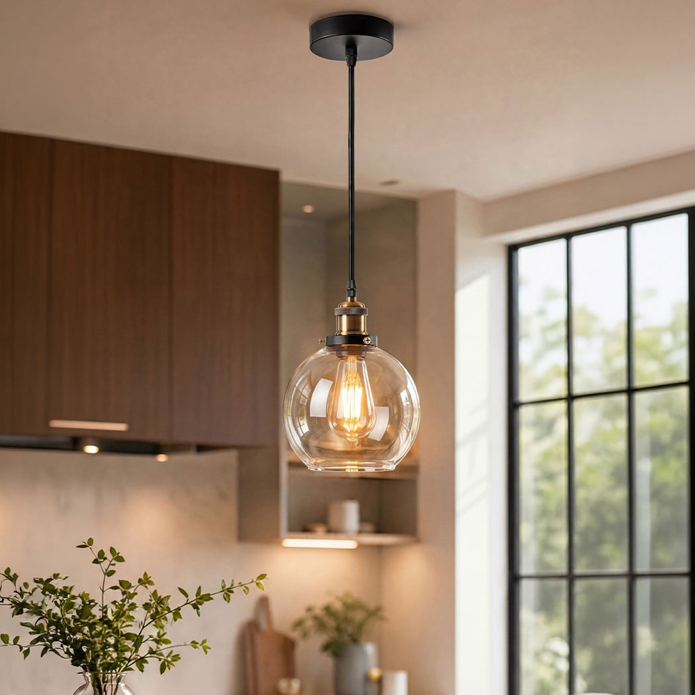 Emitto Retro Industrial Glass Shade Pendant Ceiling Light Image 2