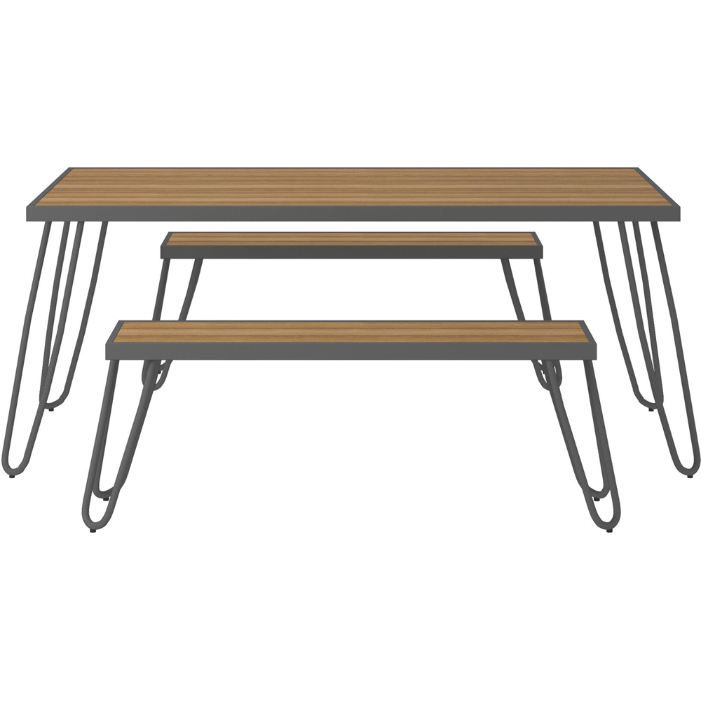 Paulette Grey Metal Frame Resin Wood Top Dining Table and Bench Set Image 4
