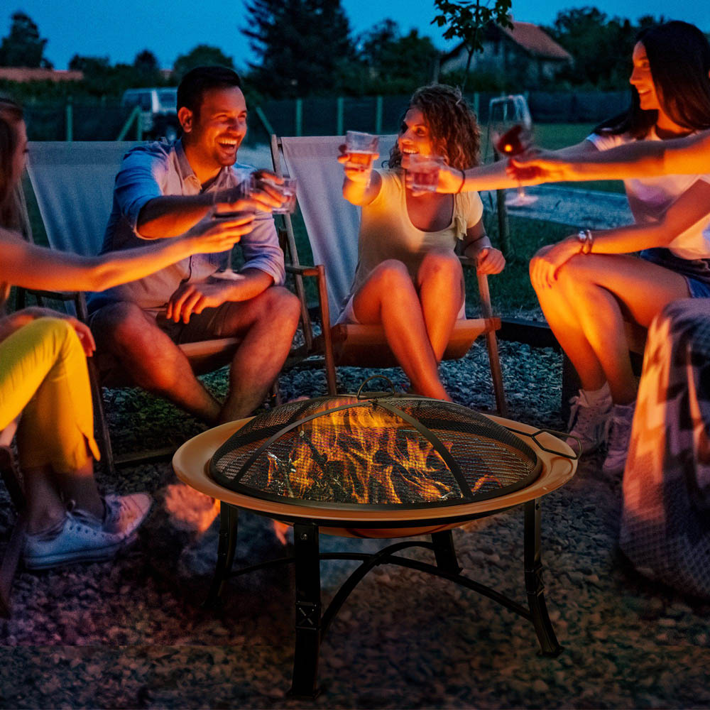 Outsunny Firepit Outdoor Patio Heater w/Spark Screen Cover, Log Grate, Poker Image 2