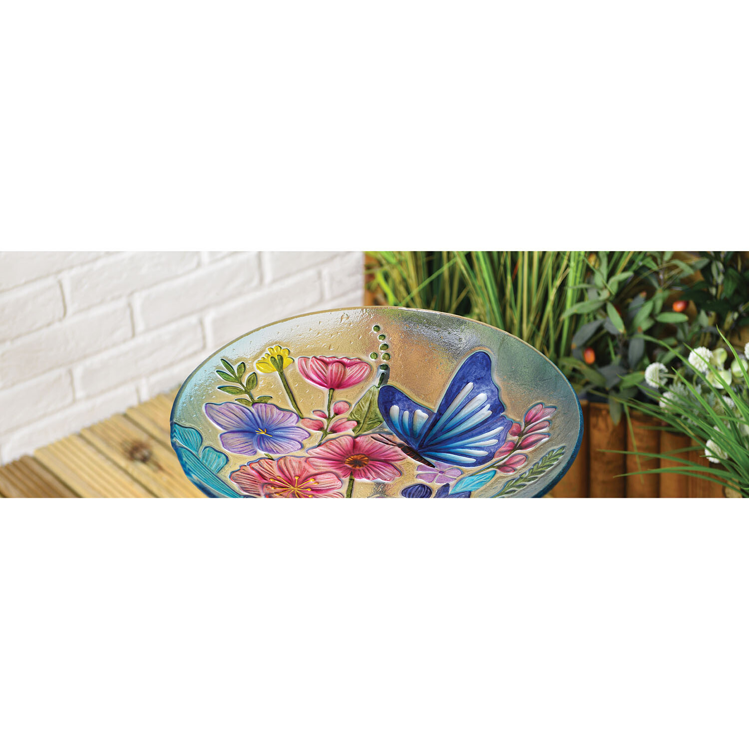 Butterfly Bird Bath with Stand - Multicolour Image 4