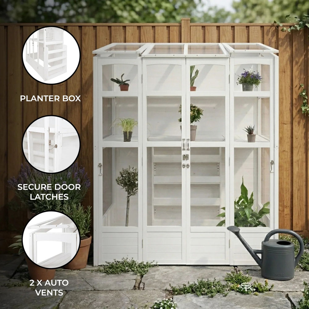 MonsterShop White Fir Wood Victorian Greenhouse with Planter Box 5 x 2ft Image 4