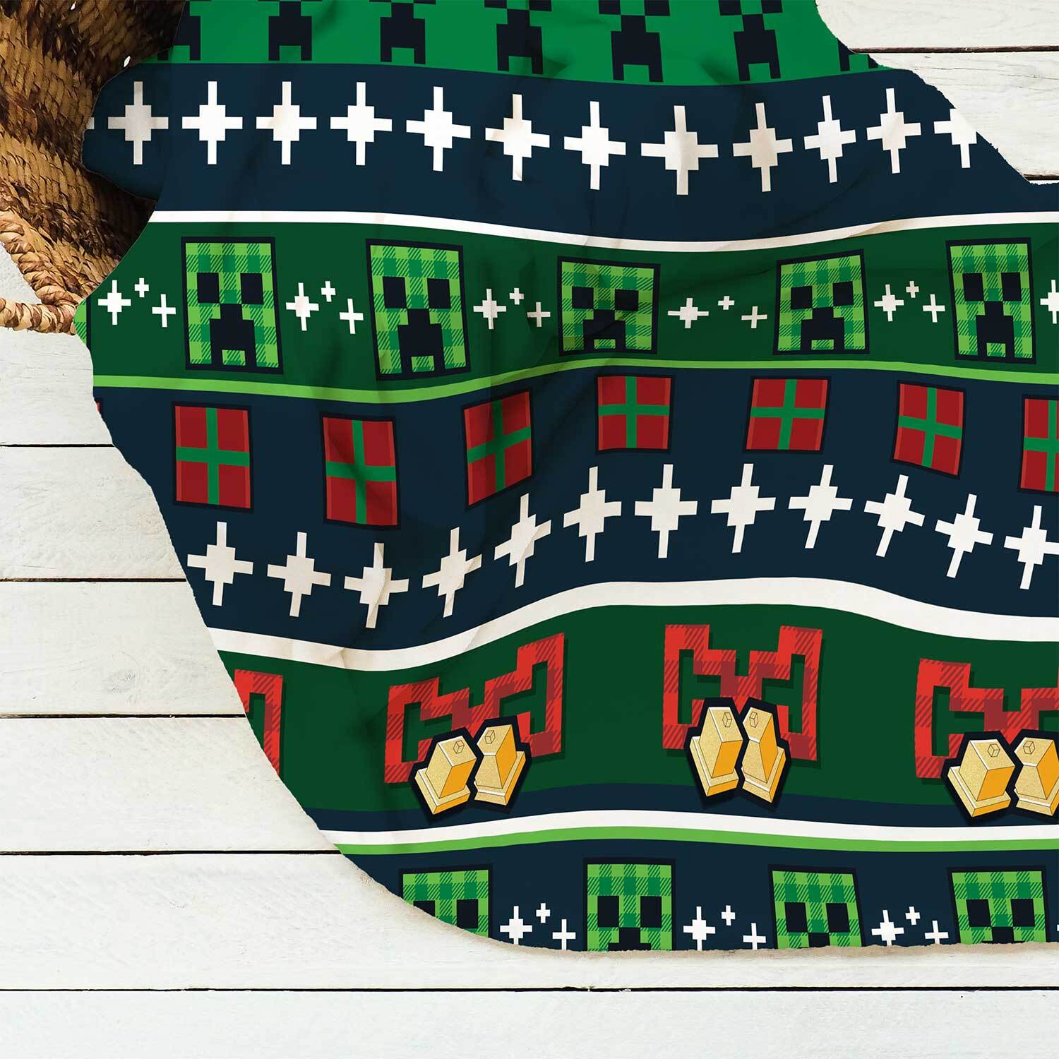 Minecraft Bells Sherpa Backed Fleece Blanket - Green Image 4