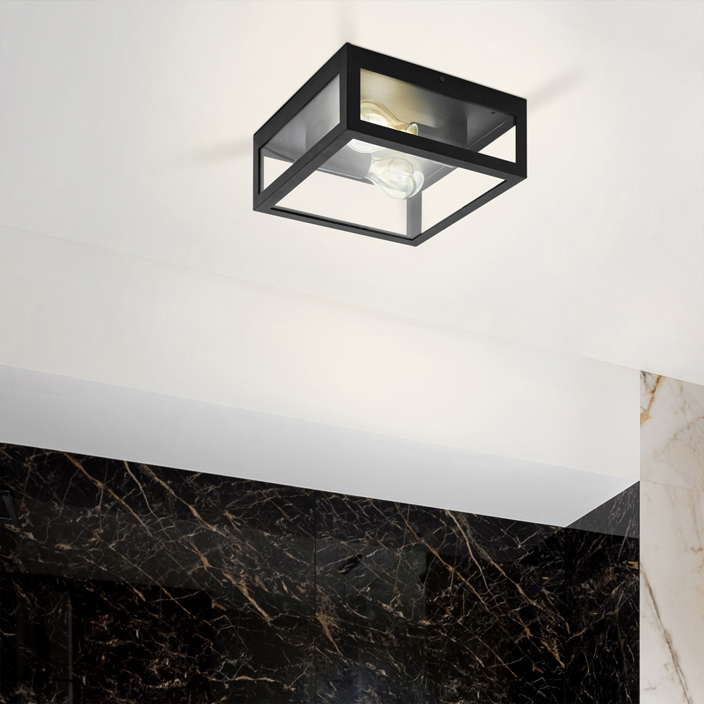 EGLO Amezola 2 Light Black Caged Ceiling Light Image 2