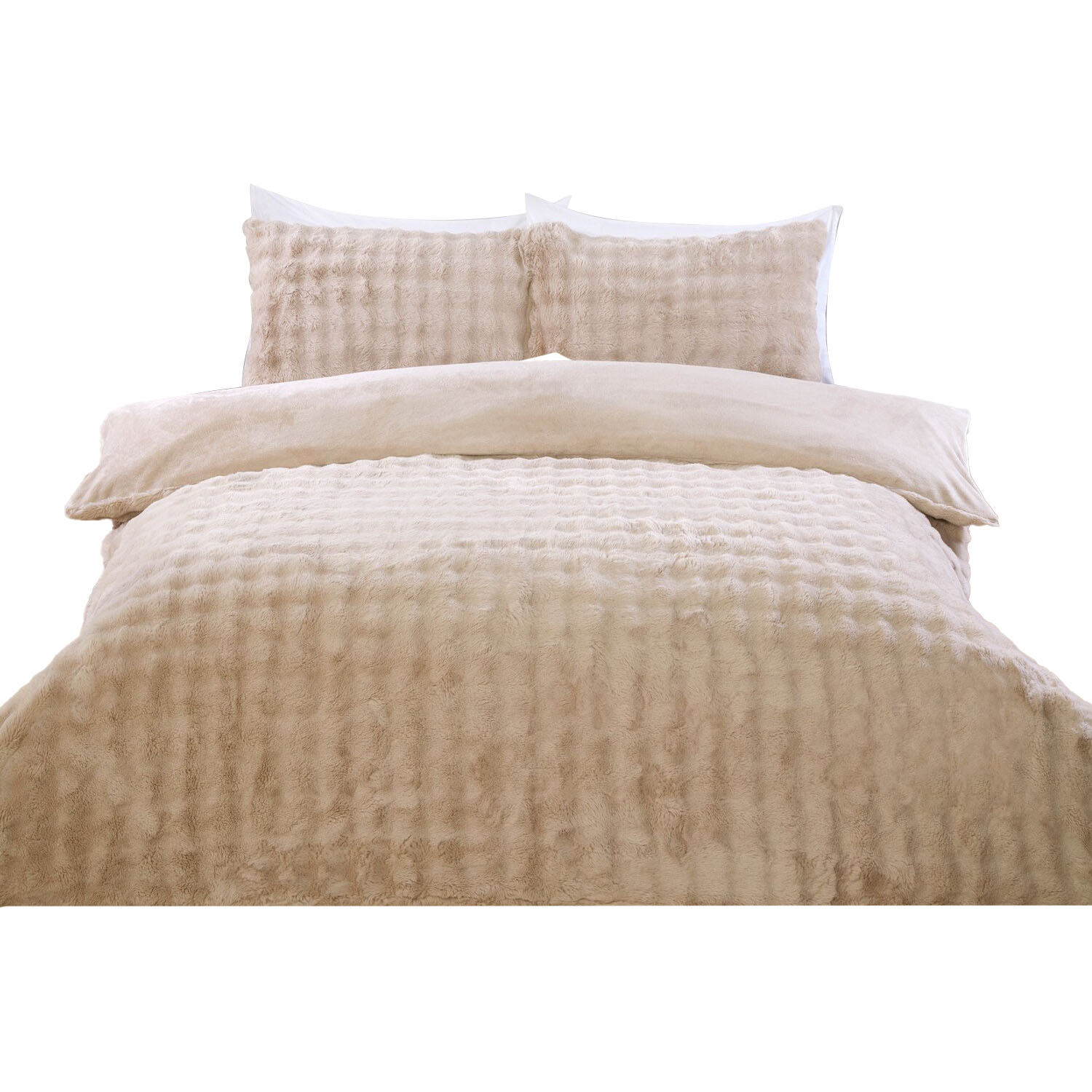 Aurora Soft Faux Fur Duvet Set Champagne Superking Image 2