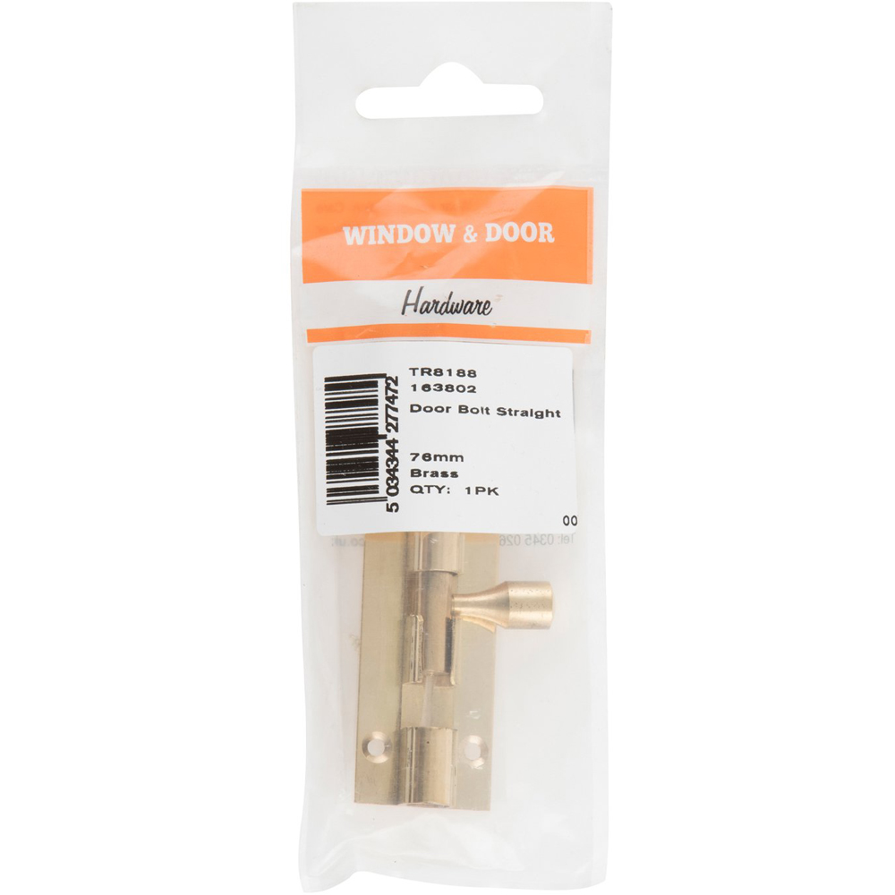 Hiatt 8cm Brass Straight Door Bolt Image 2