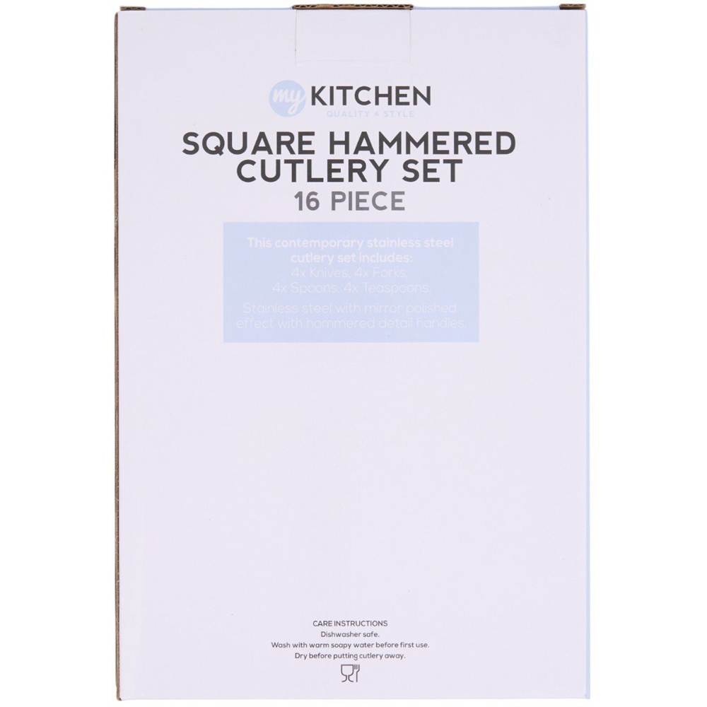 16 Piece Square Hammered Cutlery Set Silver Image 3