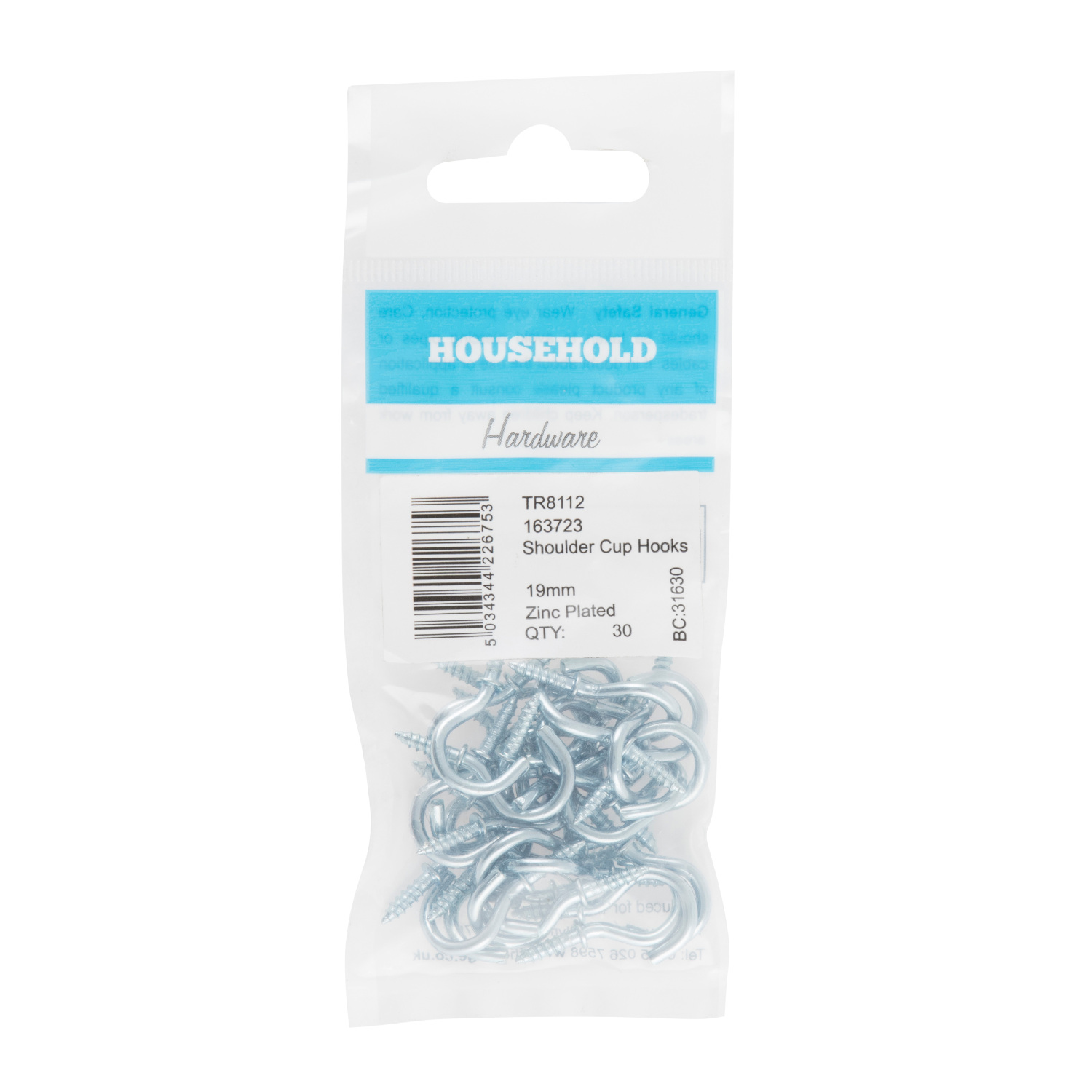 Hiatt 19mm Zinc Shouldered Cup Hook 30 Pack Image 2