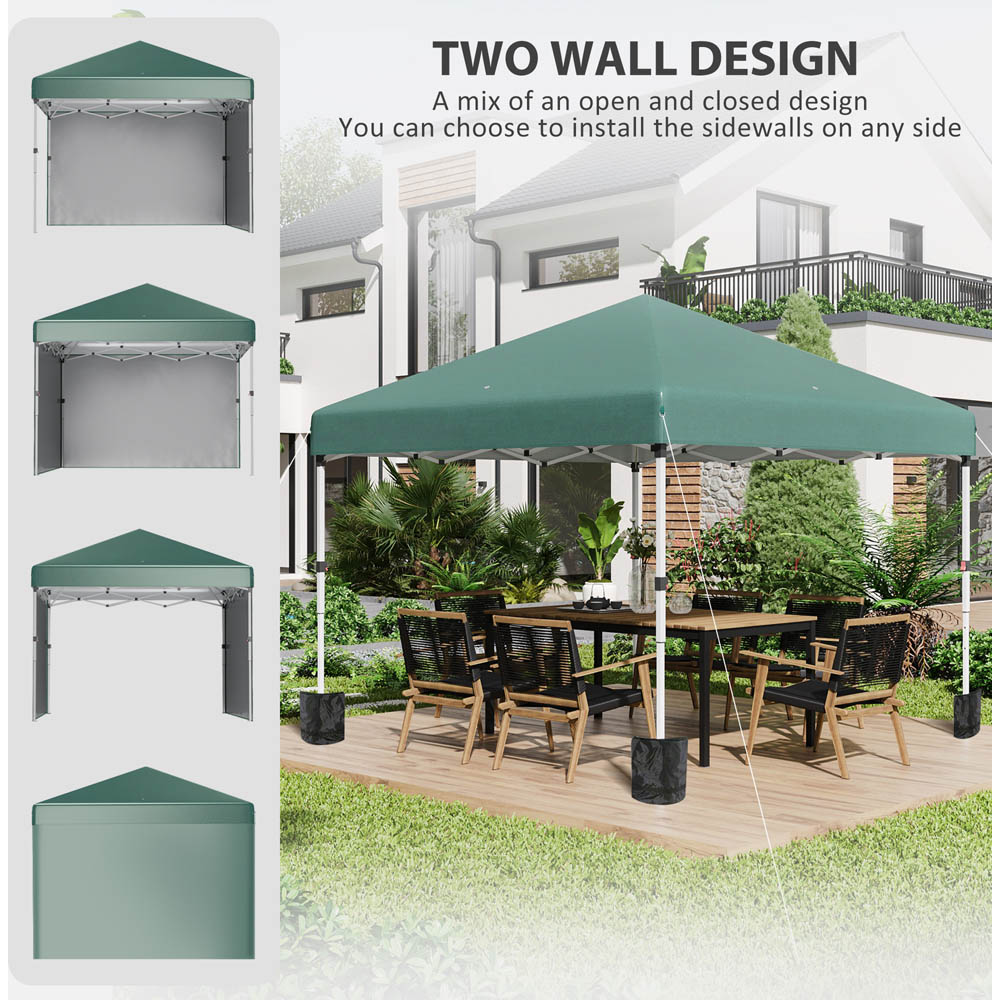 Outsunny 3x3 (M) Pop Up Gazebo Party Tent w/ 2 Sidewalls, Weight Bags, Green Image 3