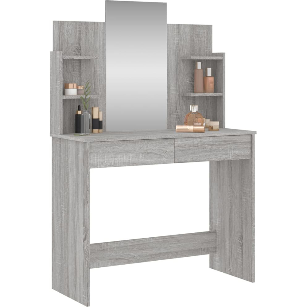 Walplus 2 Drawer 4 Shelf Grey Sonoma Dressing Table with Mirror Image 3