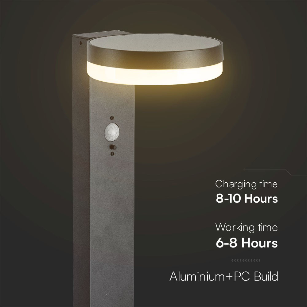 V-TAC 5.5W LED Solar Bollard Lamp with PIR Sensor Image 6