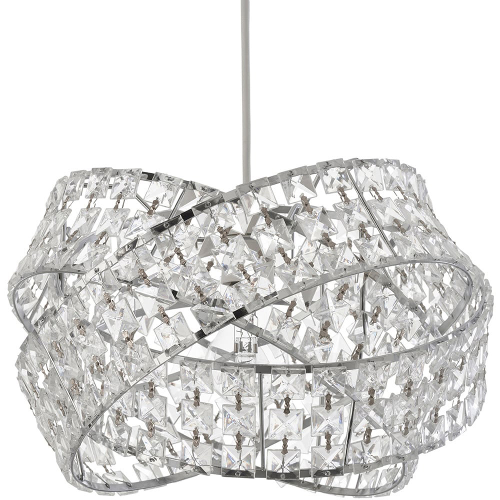 Silver Jewelled Twisted Clear Pendant Light Image 1