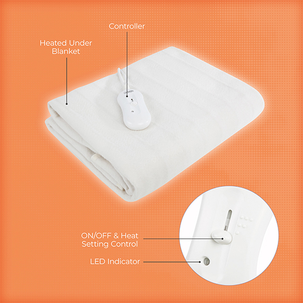 Carmen White Full Size Double Heated Under Blanket with Overheat Protection Image 4
