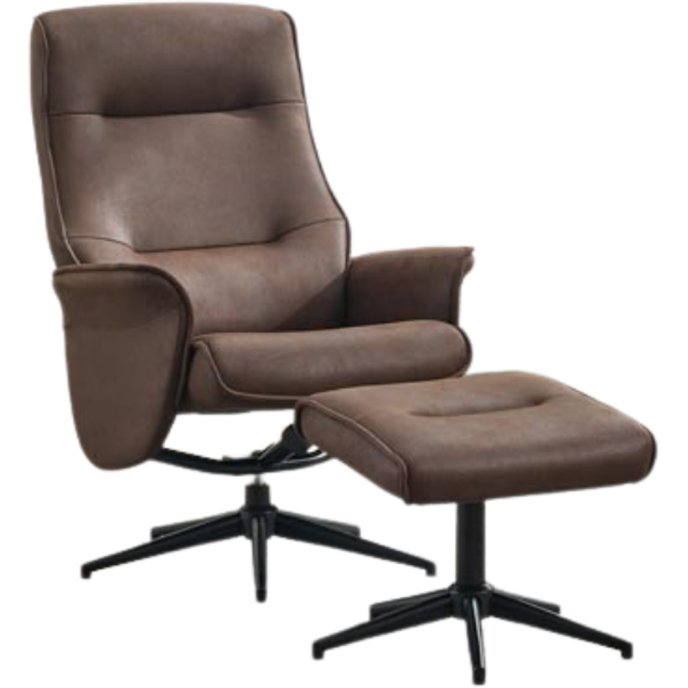 Sutton Brown Swivel High Back Chair with Footstool Image 2