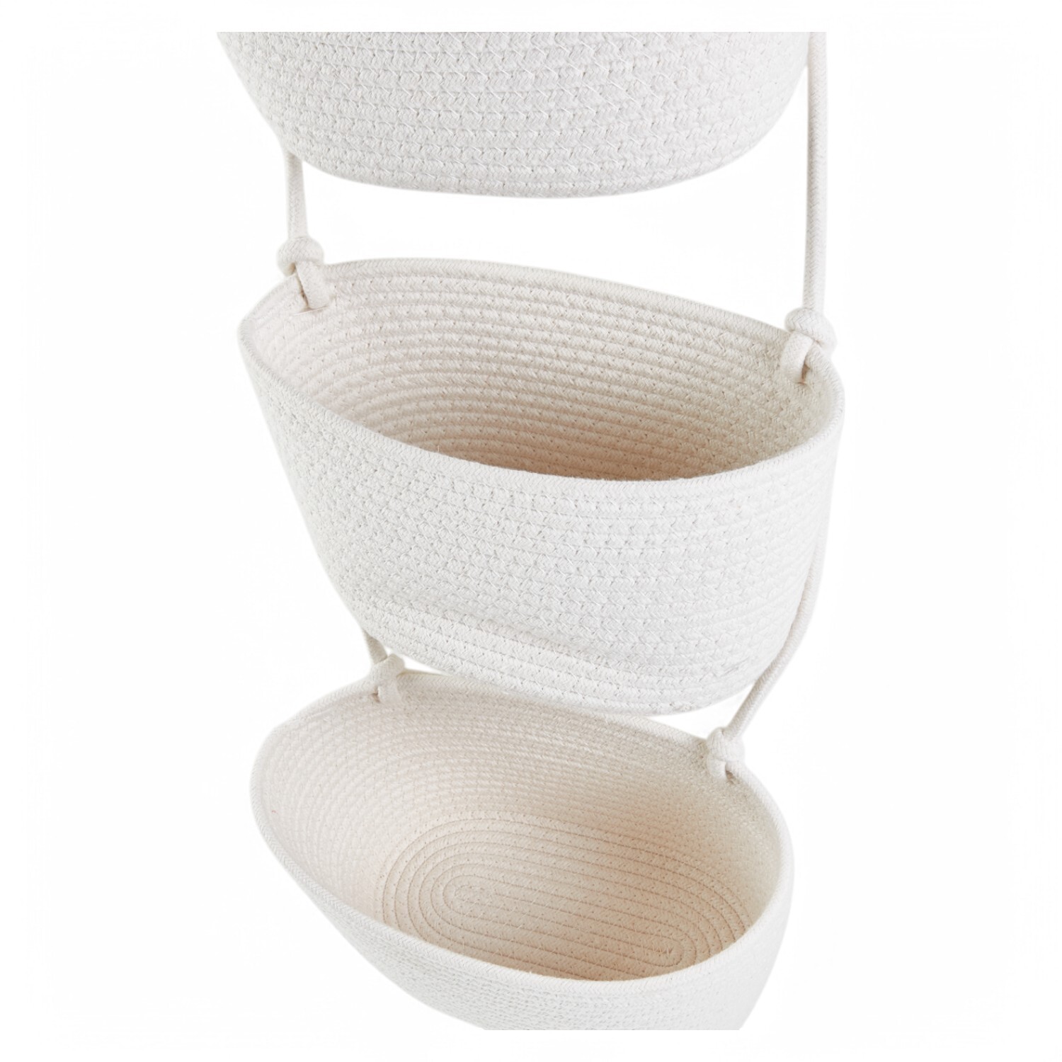 3 Tier Rope Hanging Storage Baskets White Image 5