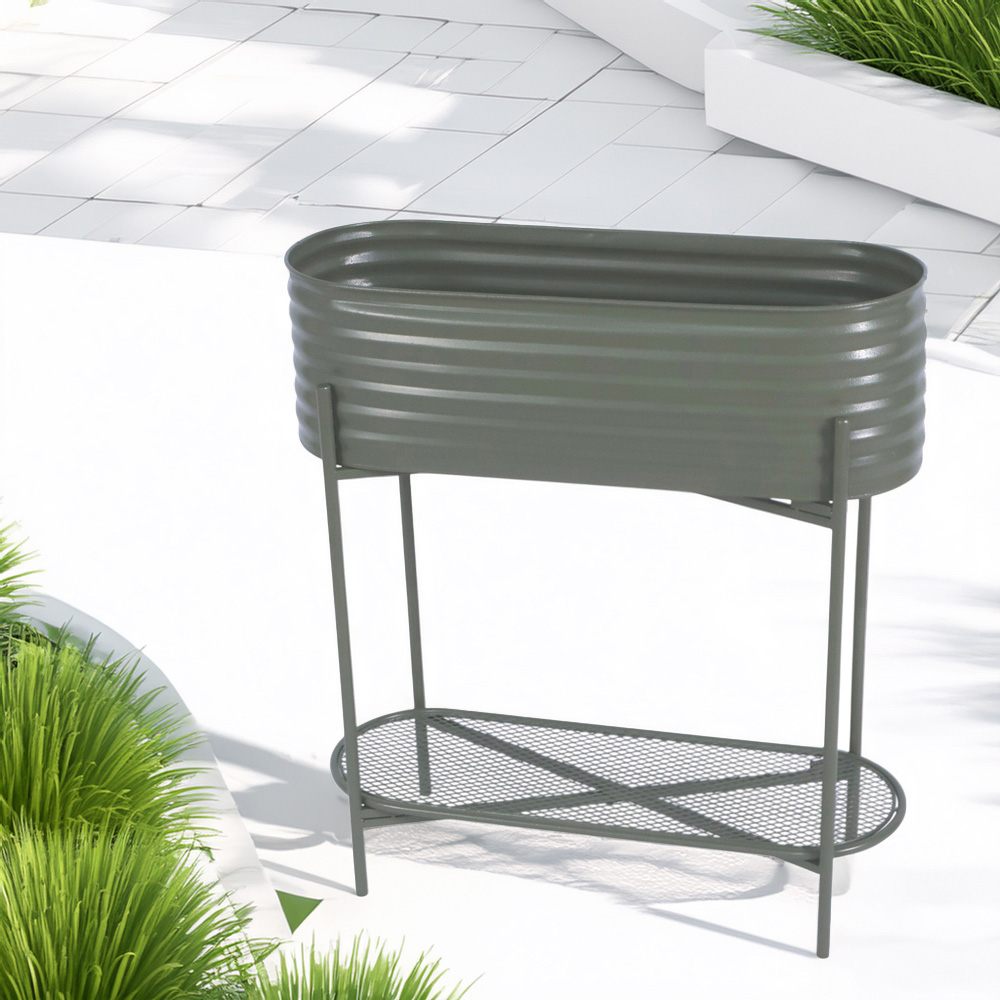Ornate Oval Planter on Stand Grey Image 6