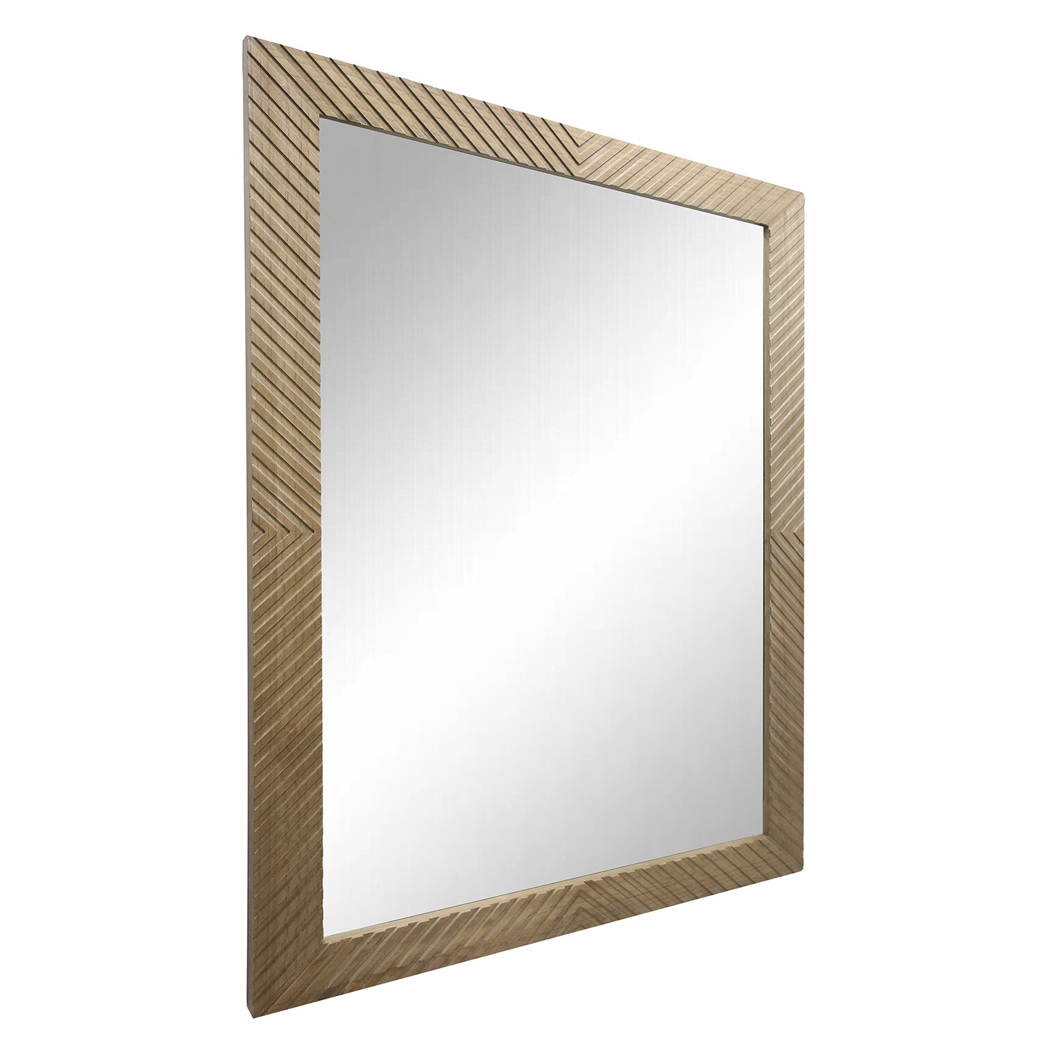 Geometric Carved Wooden Lean To Mirror - Brown Image 5