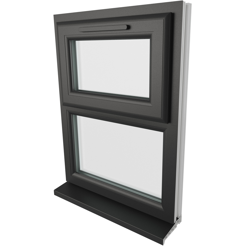 Crystal Black and White Top Hung Over Fixed Light Clear Double Glazed Window 1190 x 965mm Image 4