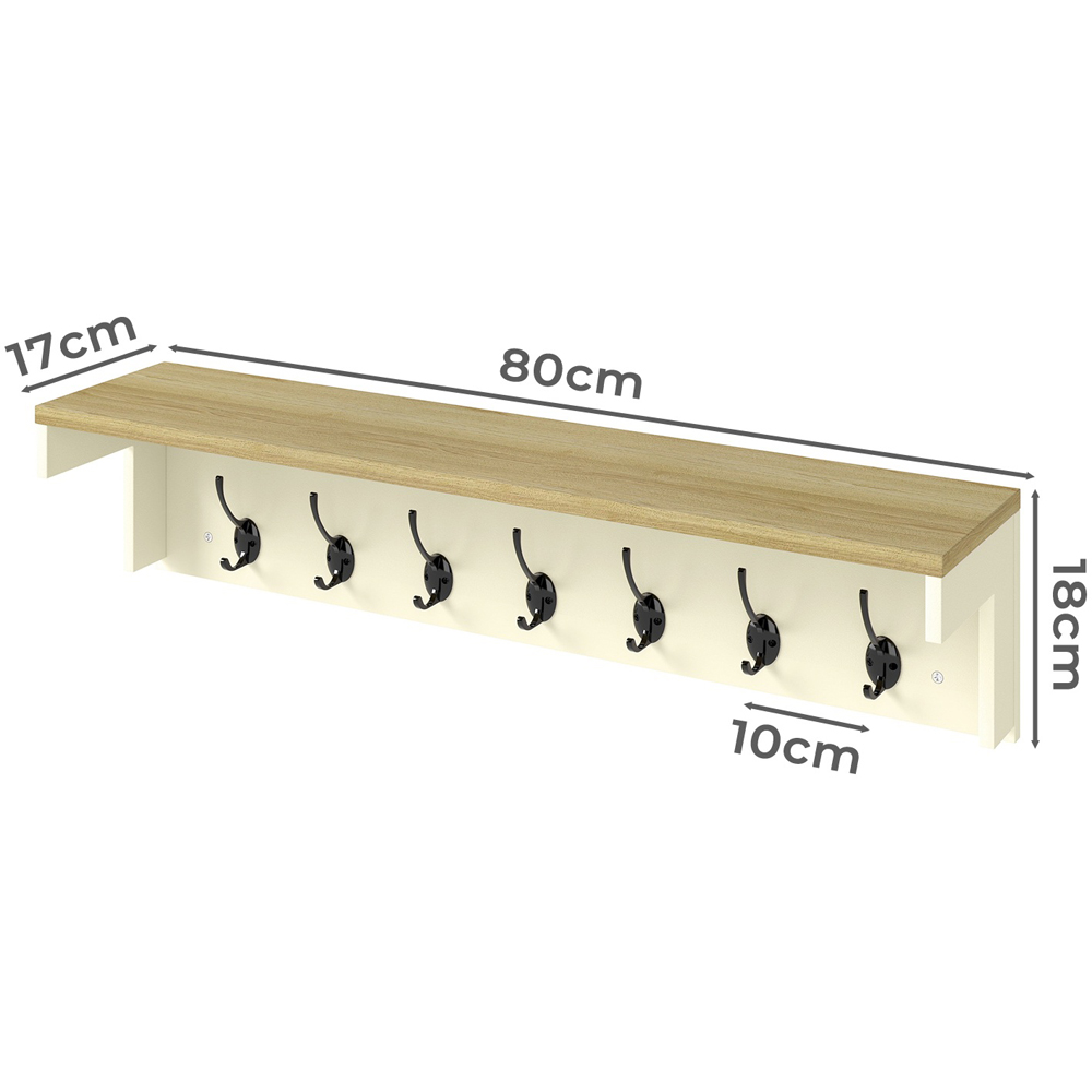 Levede Oak and Beige 7 Double Hook Wall Mounted Coat Rack with Shelf Image 9