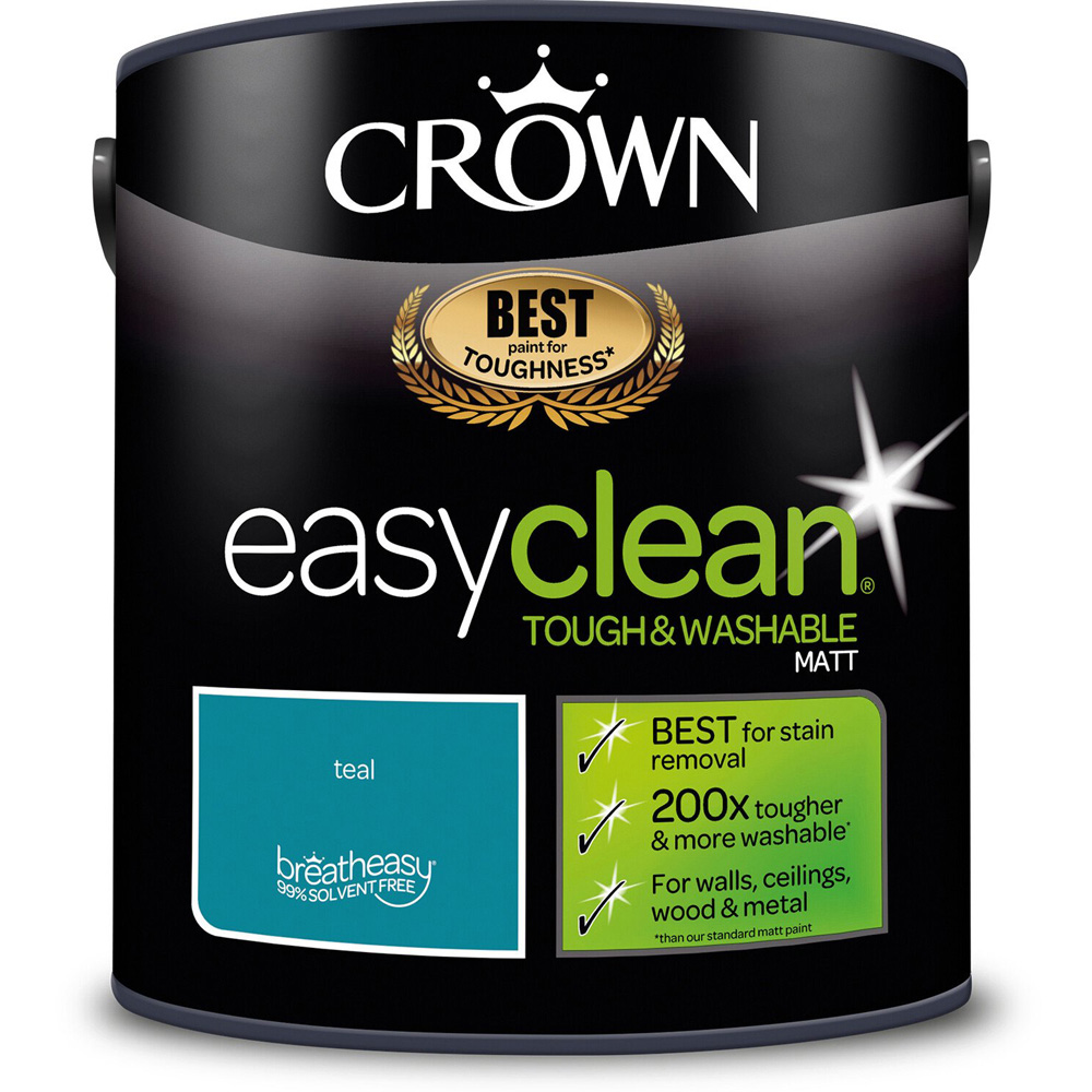 Crown Easyclean Teal Matt Emulsion Multisurface Paint 2.5L Image 2
