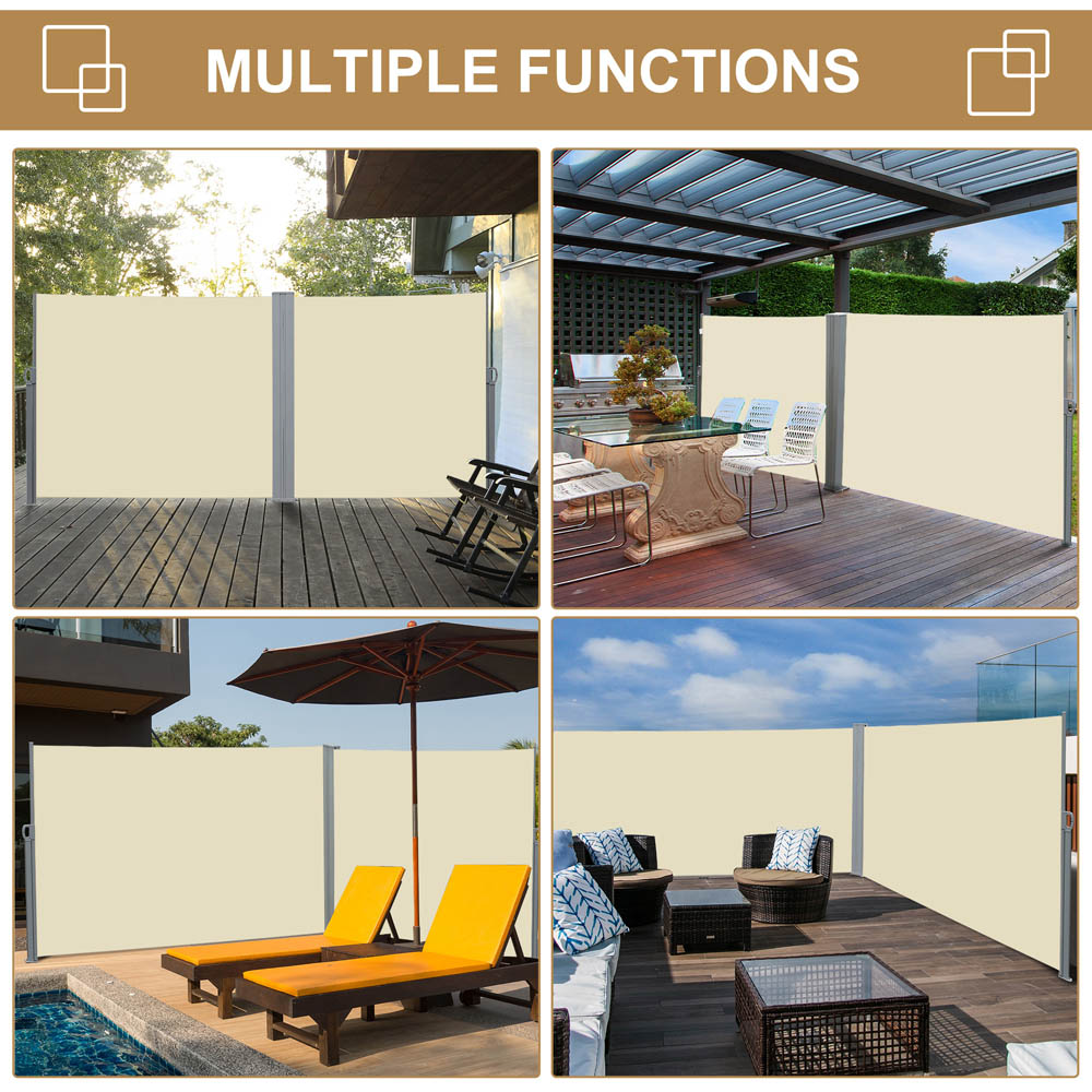 Outsunny 3x1.8M Retractable Side Awning Screen Fence Patio Privacy Divider Cream Image 5