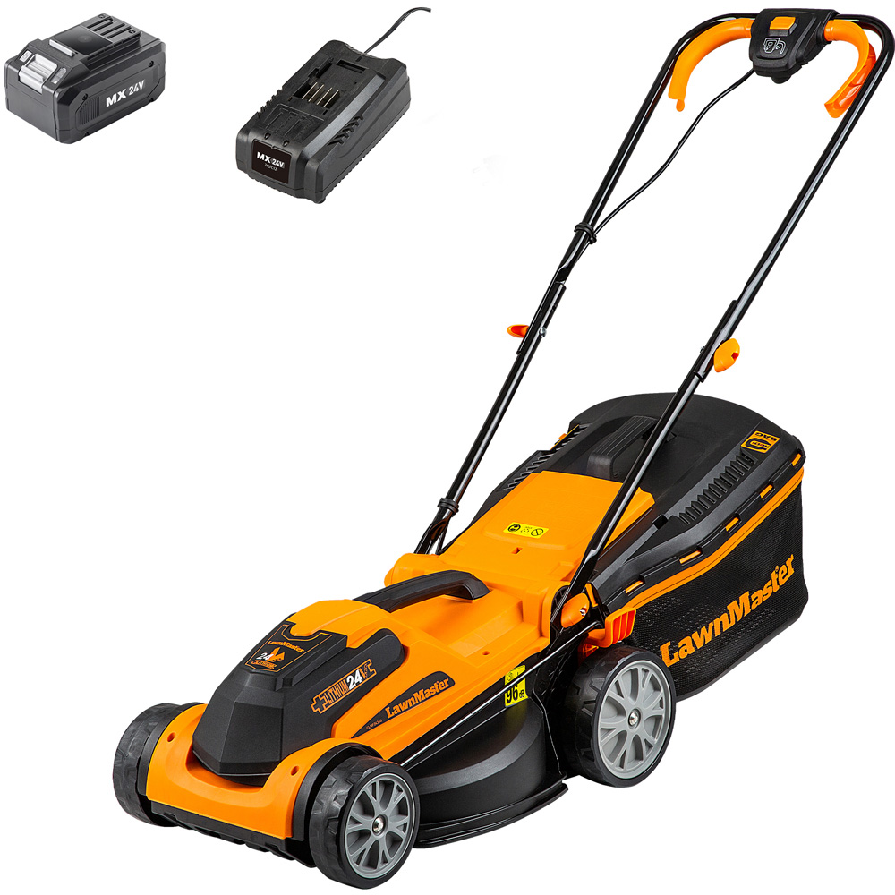 LawnMaster MX 24V 34cm Cordless Lawnmower with Battery Image 1