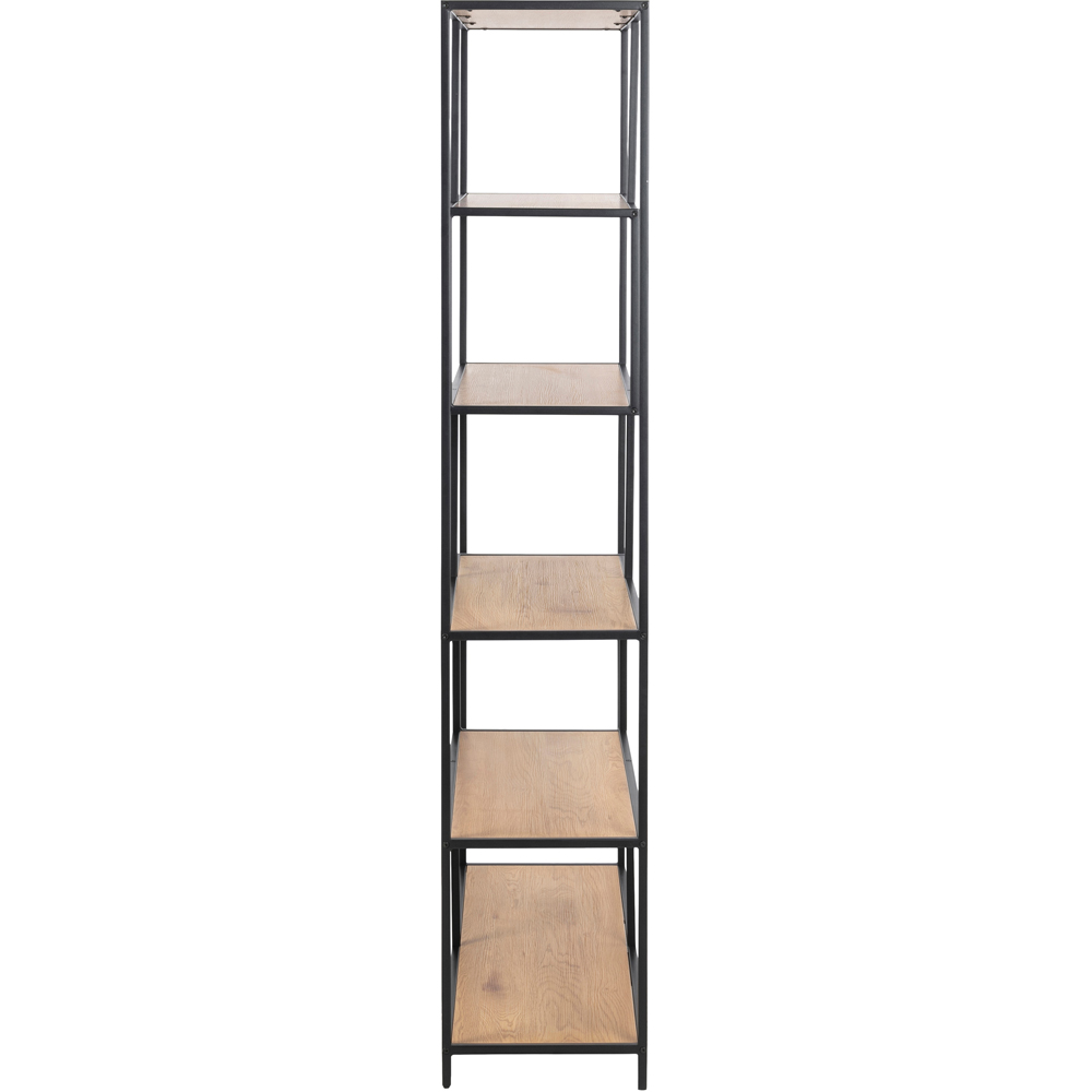 Furniture To Go Seaford Oak and Black 5 Shelf Metal Large Asymmetrical Bookcase Image 3