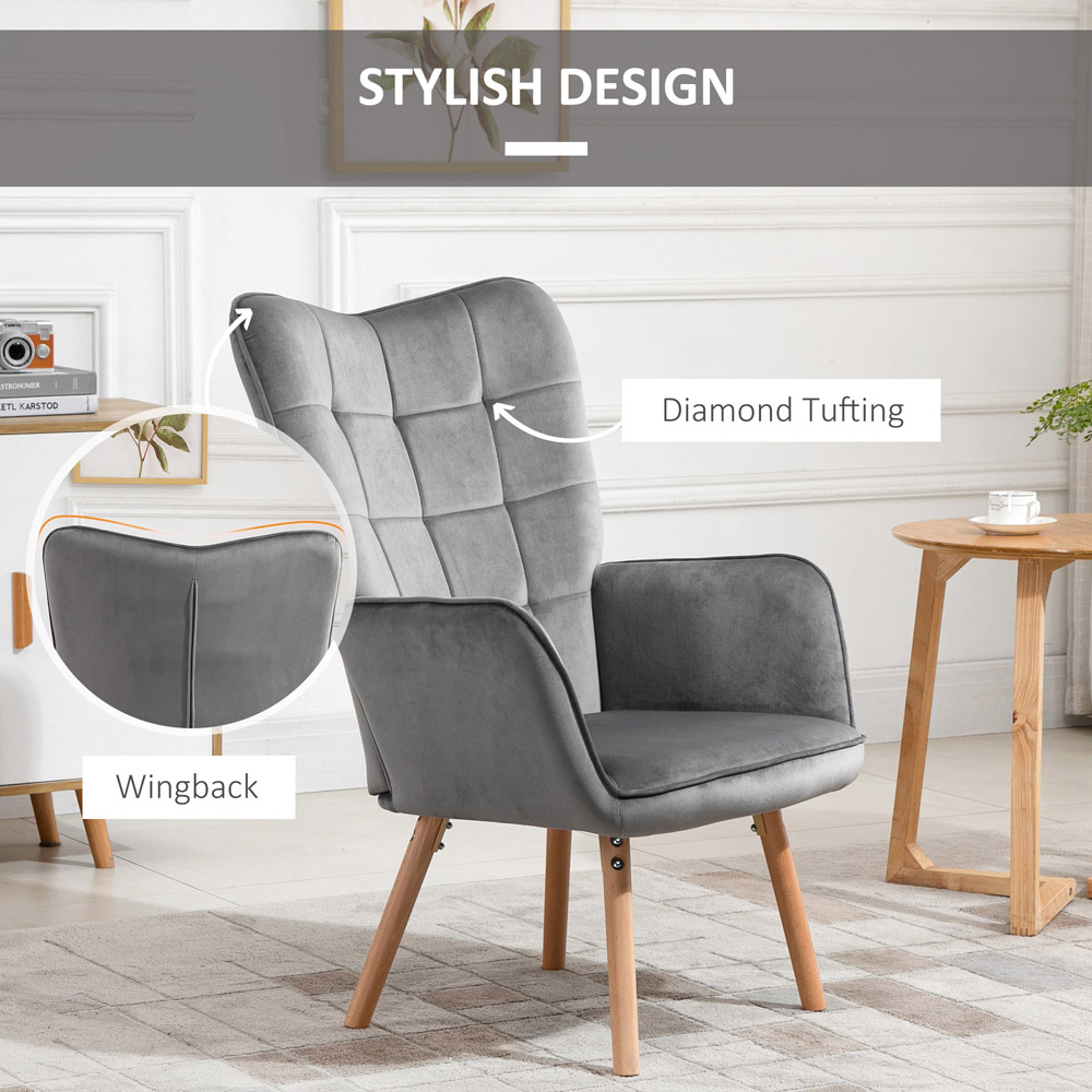 Portland Grey Tufted Wingback Armchair Image 6