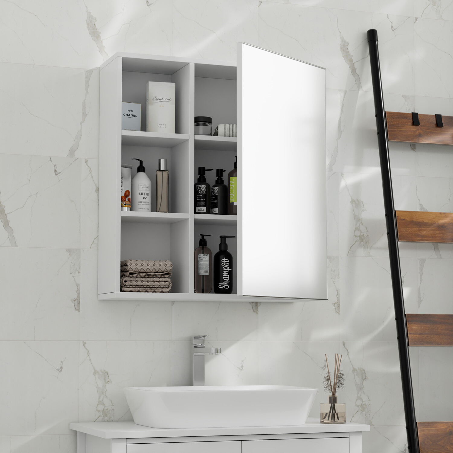 Mayfair Mirror Cabinet with Shelves - White Image 2