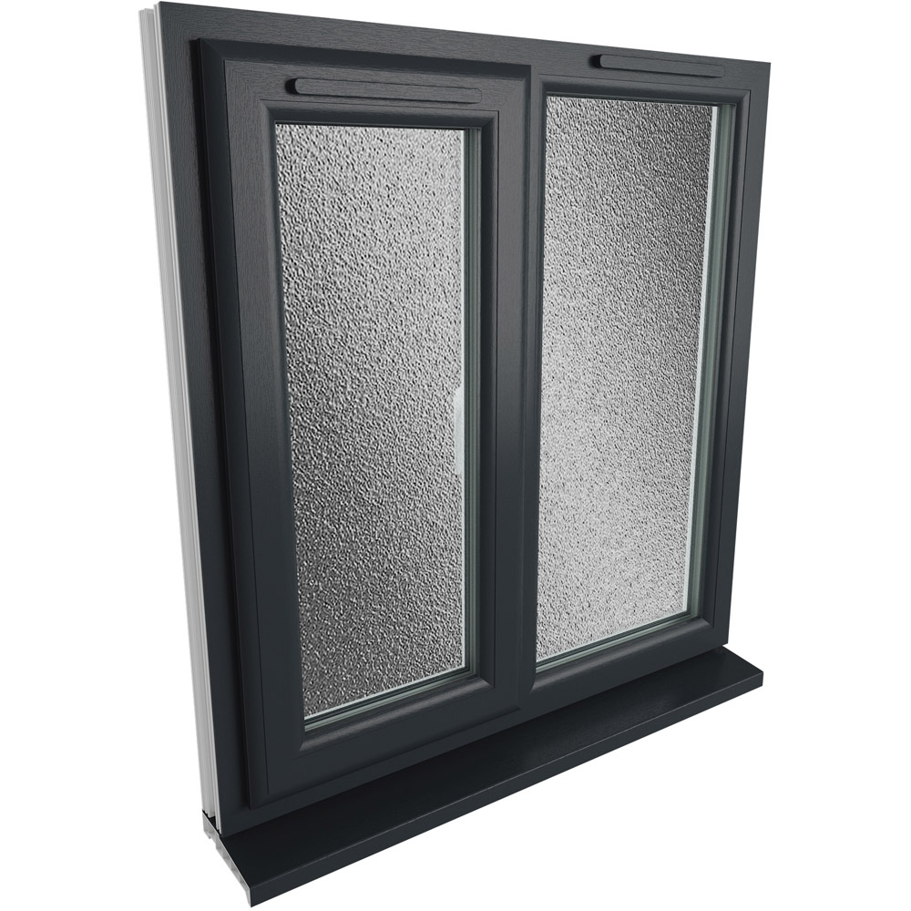 Crystal LH Side Hung Next to Fixed Grey and White Obscure Glass uPVC Triple Glazed Window 905 x 965mm Image 9