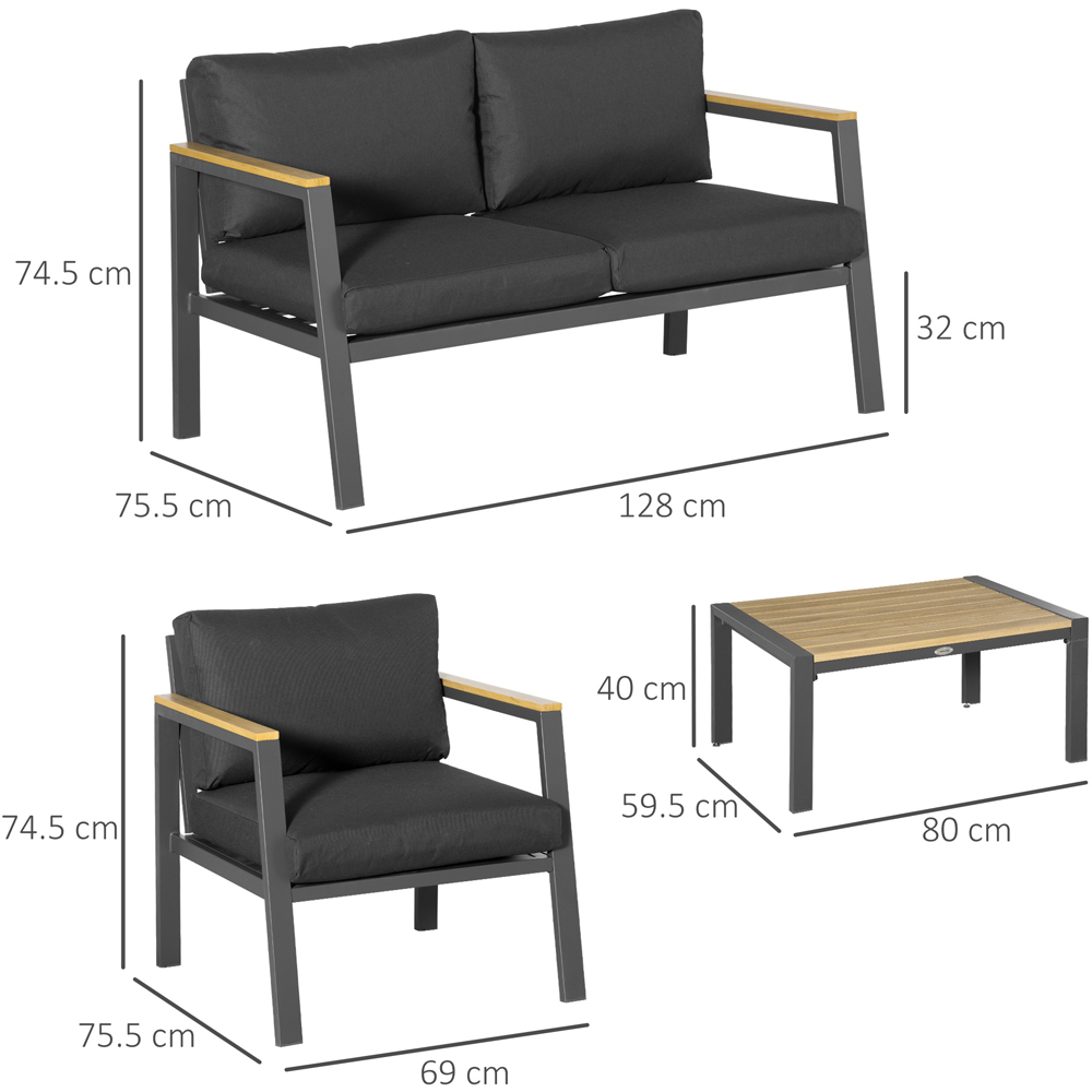 Outsunny 4 Seater Dark Grey Aluminium Outdoor Sofa Lounge Set Image 7