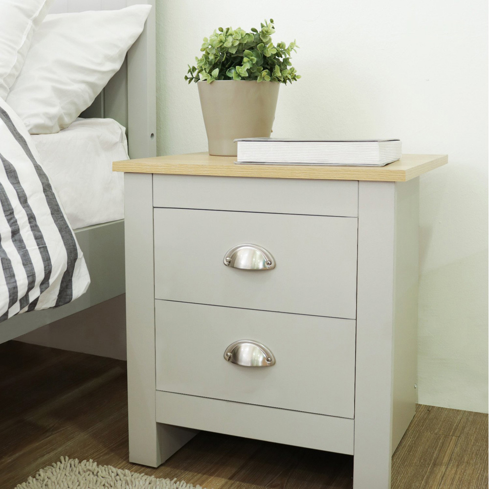 Lexington 2 Drawer Grey Bedside Table Image 2