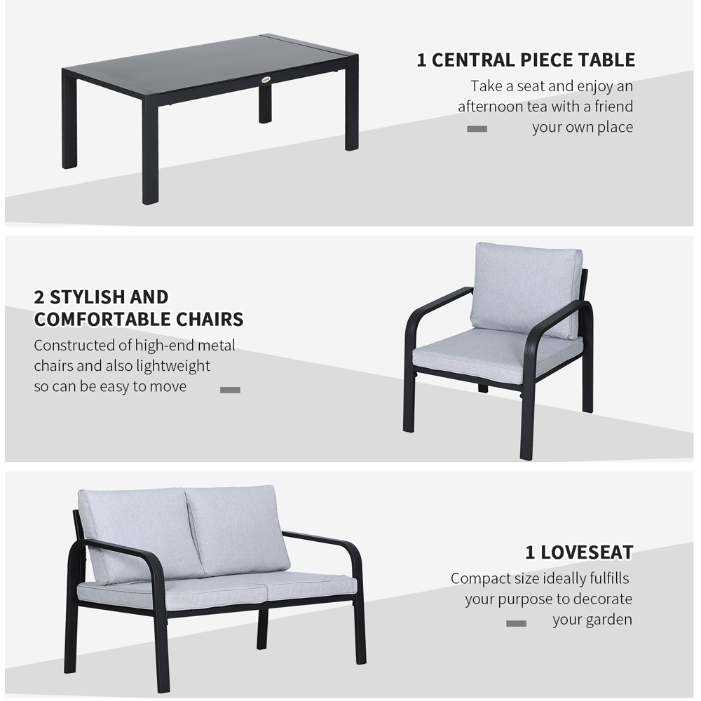 Outsunny 4 Seater Black Garden Furniture Set with Cushions Image 8
