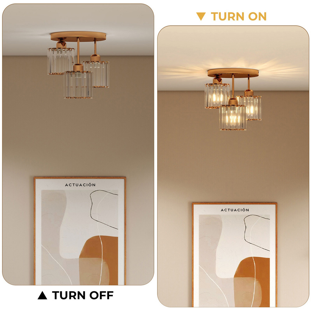 Emitto Gold 3 Light Semi Flush Mount E27 Crystal Ceiling Light Image 7