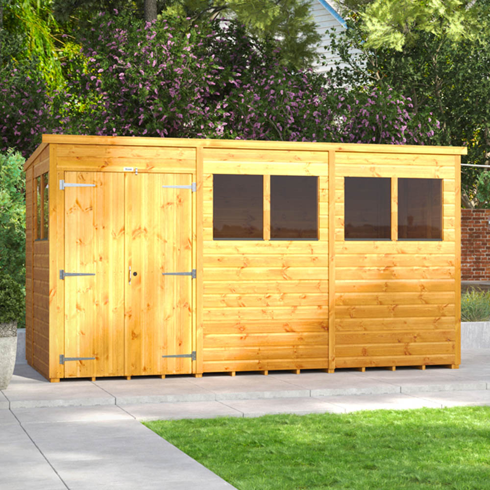 Power Sheds 12 x 6ft Double Door Pent Wooden Shed Image 2