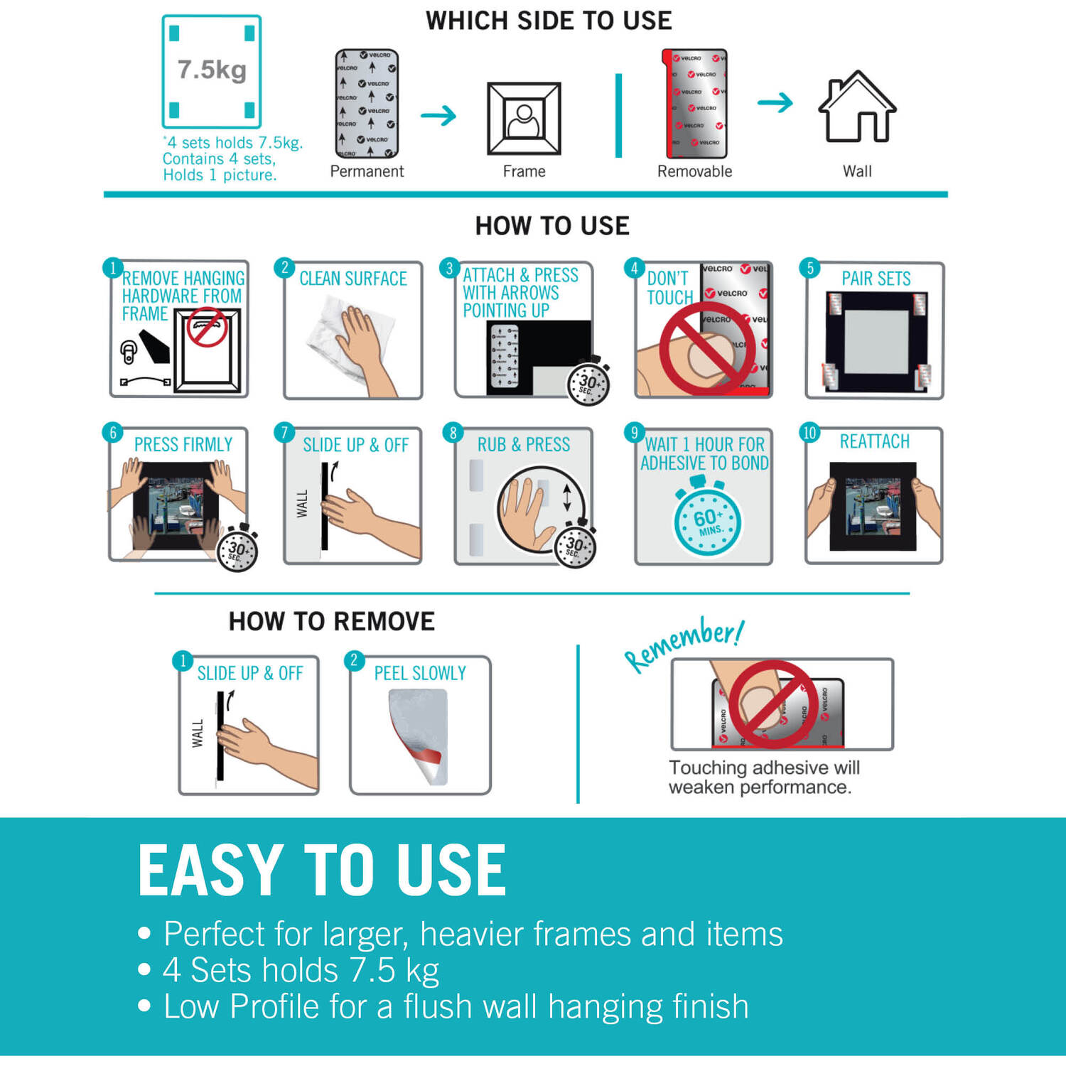 Velcro Hangables Picture Hanging Adhesive Strips Set of 4 Image 4