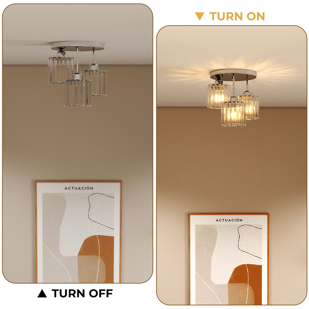Emitto Chrome 3 Light Semi Flush Mount E27 Crystal Ceiling Light Image 7