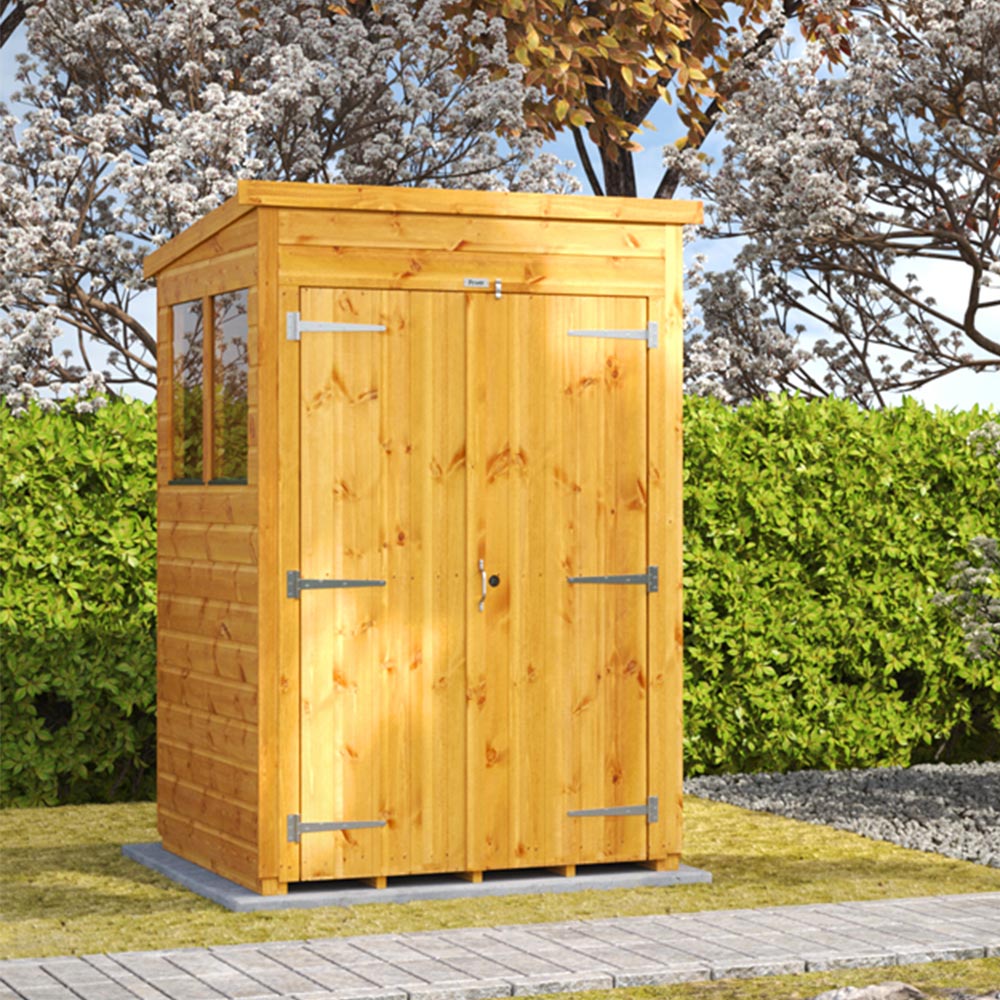 Power Sheds 4 x 4ft Double Door Pent Wooden Shed Image 2