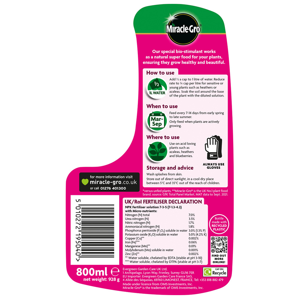 Miracle-Gro Ericaceous Concentrated Liquid Plant Food 800ml Image 4
