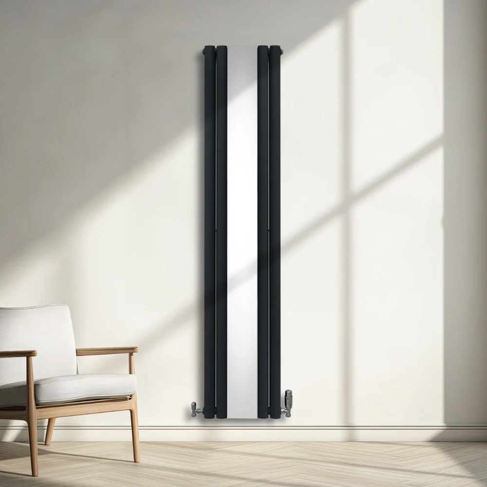 Monster Shop 3340 BTU Anthracite Grey Oval Mirror Radiator and Valves 1800 x 380mm Image 2
