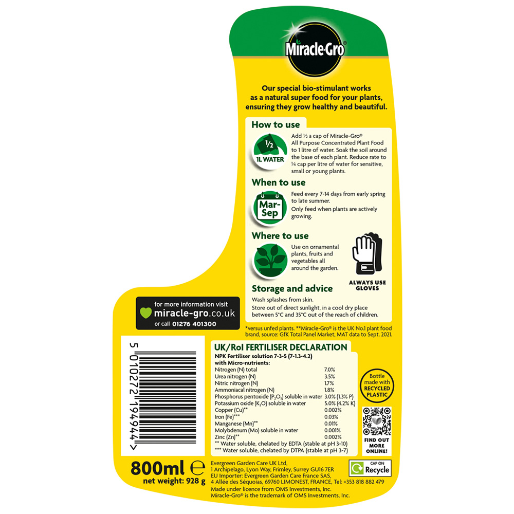 Miracle Gro All Purpose Concentrated Liquid Plant Food 800ml Image 4