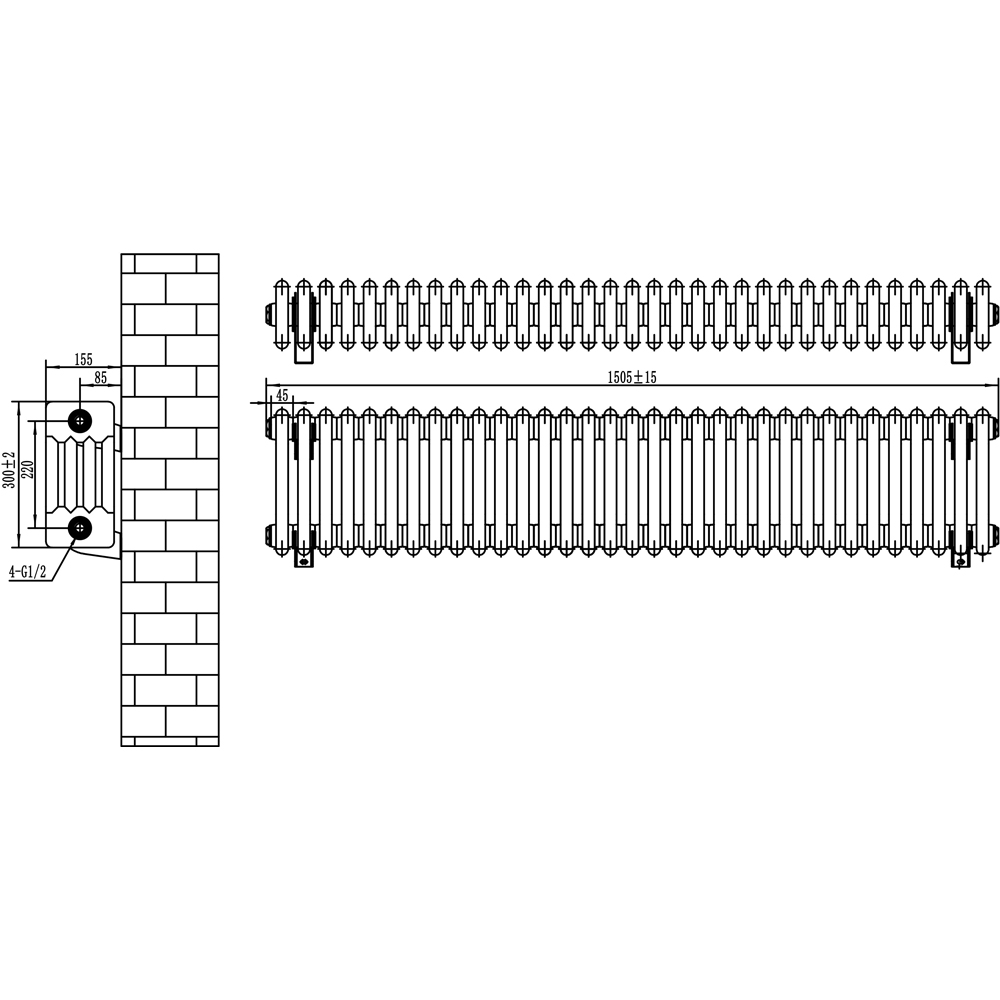 MonsterShop Traditional White 4 Column Radiator 300 x 1505mm Image 5