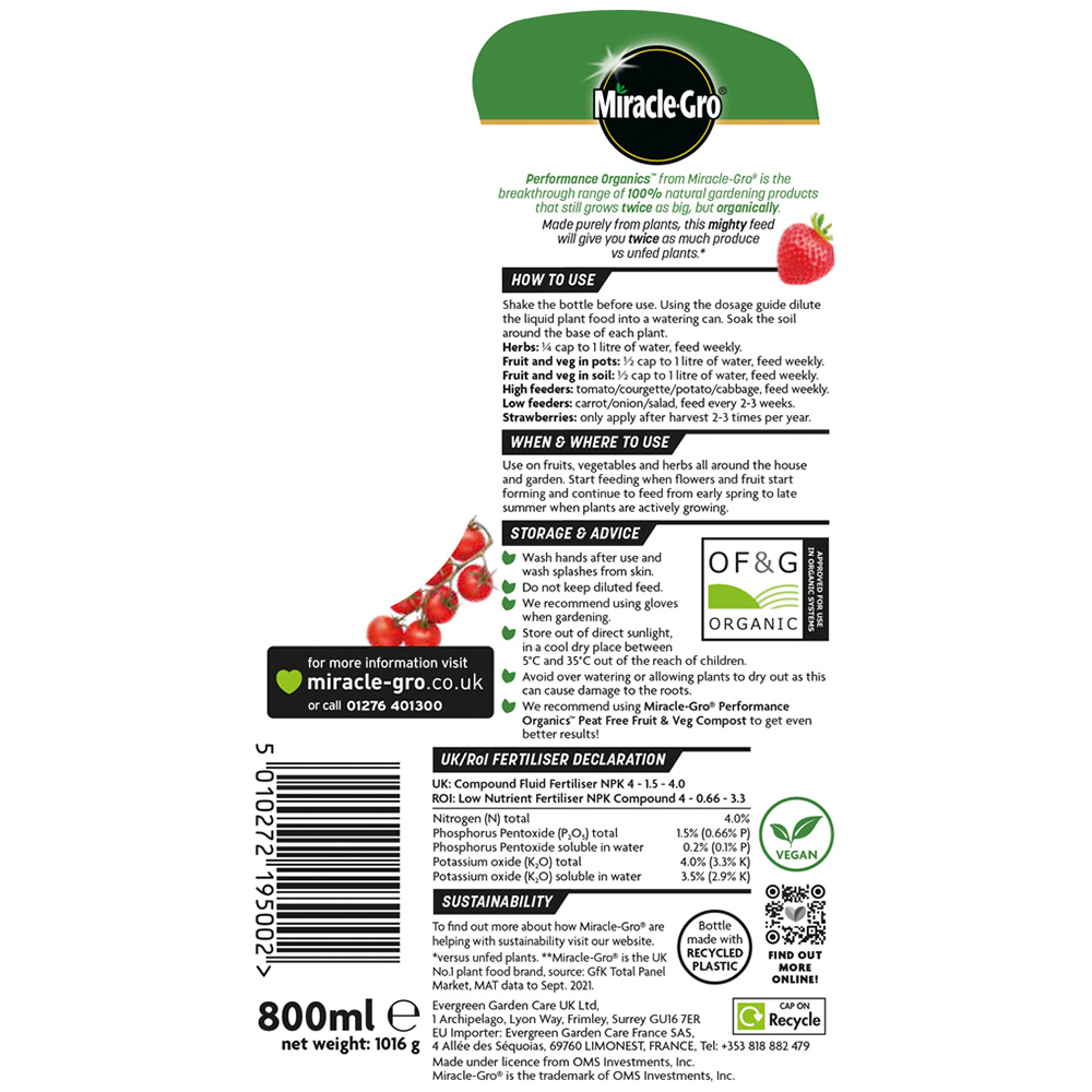 Miracle Gro Perform Concentrate 800ml Image 4