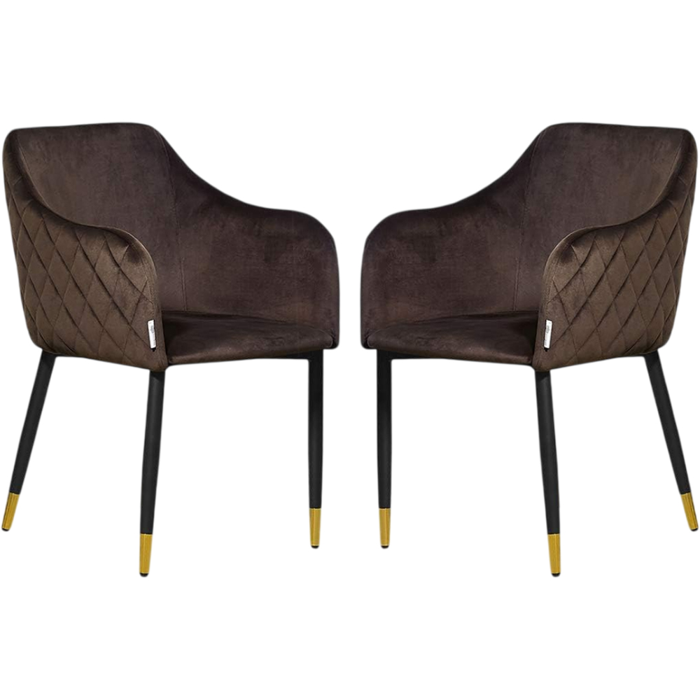 Life Interiors Verona Brown and Gold Velvet Upholstered Dining Chair Set of 2 Image 2