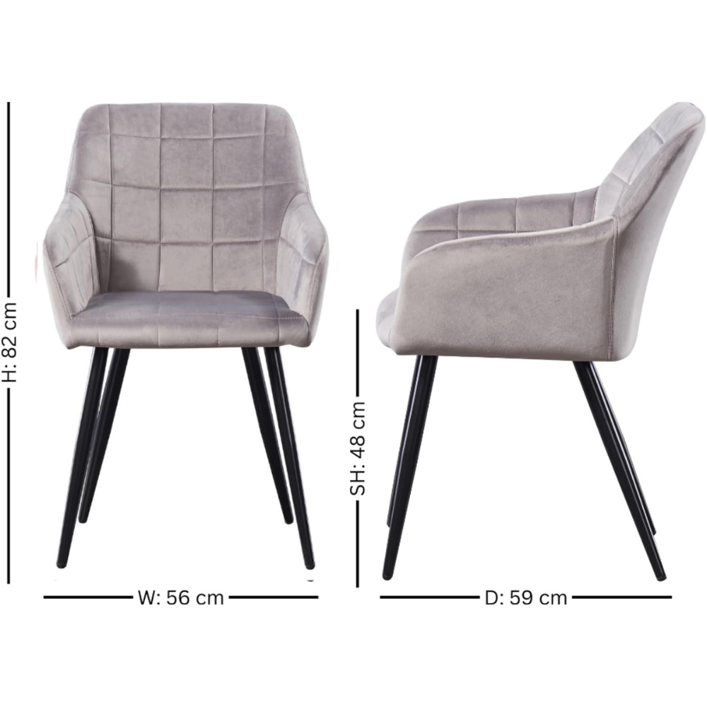 Life Interiors Camden Light Grey Velvet Upholstered Dining Chair Set of 6 Image 9