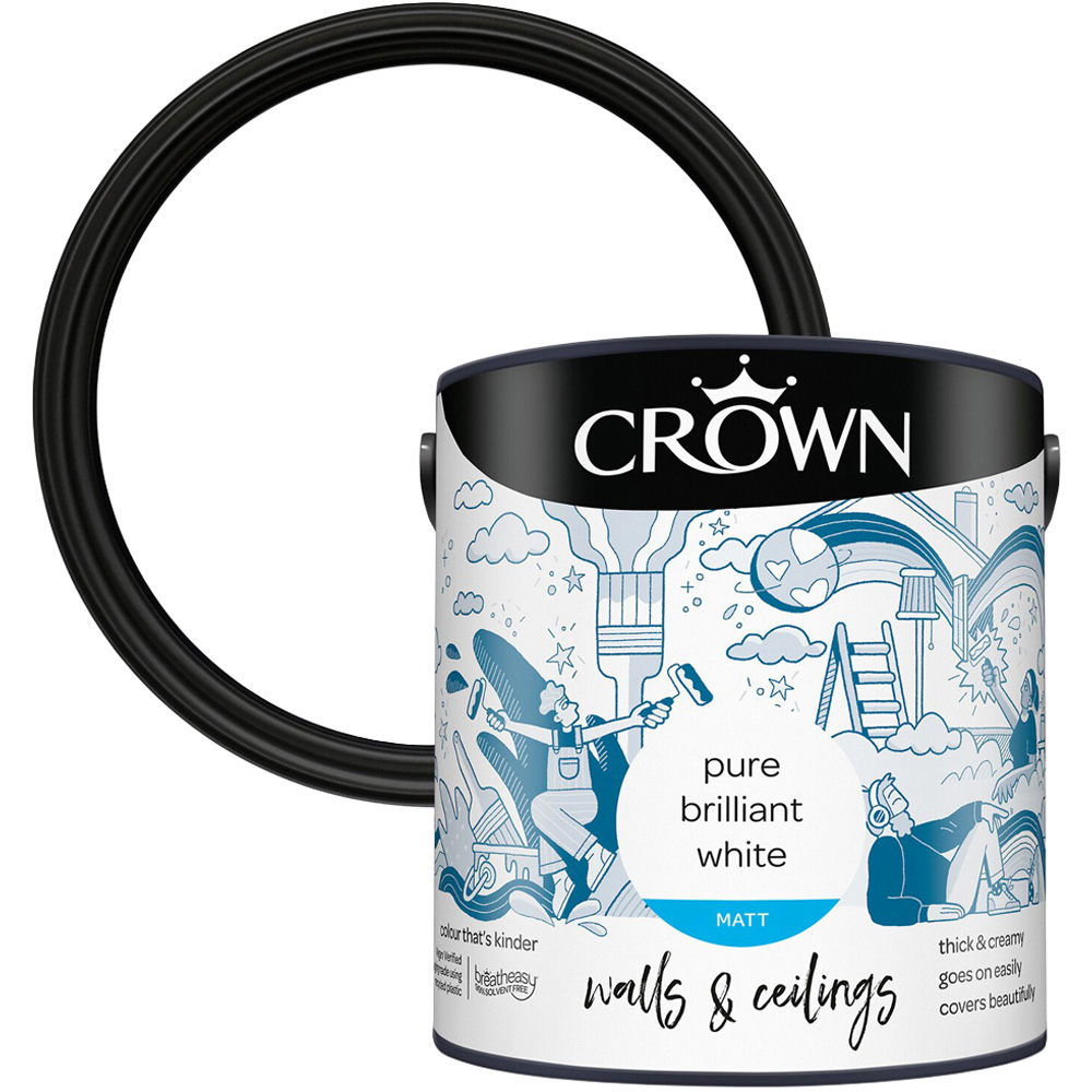 Crown Breatheasy Pure Brilliant White Matt Emulsion Paint 2.5L Image 1