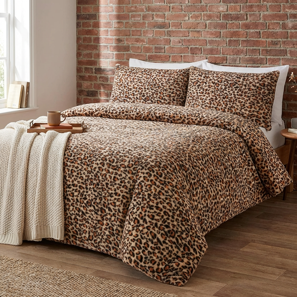 Leopard Print Faux Fur Duvet Set Brown King Image 4