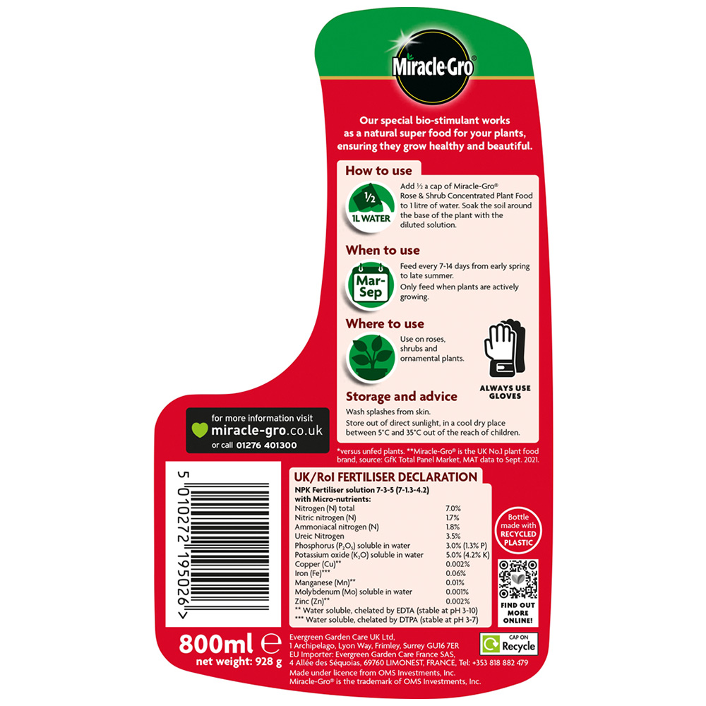 Miracle-Gro Rose and Shrub Concentrated Liquid Plant Food 800ml Image 4