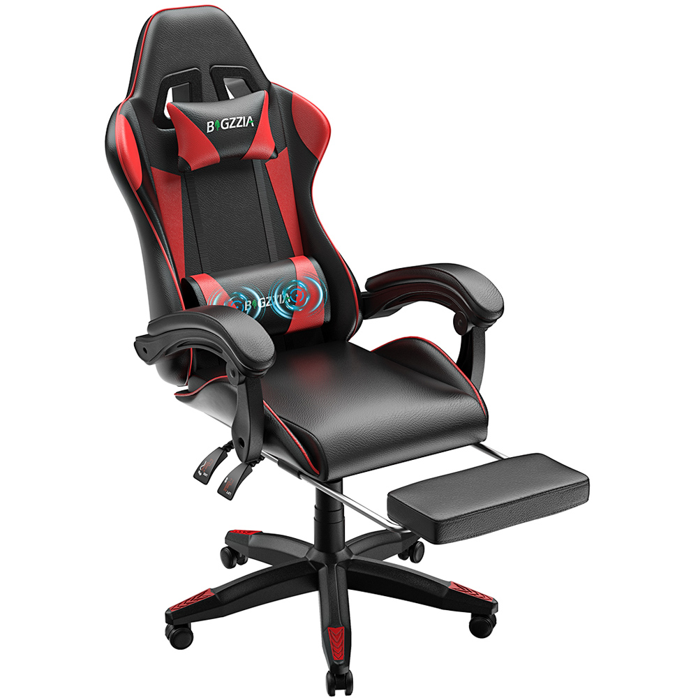 Rattrix Red PU Leather Reclining Gaming Chair with Massage Lumbar Support and Footrest Image 2
