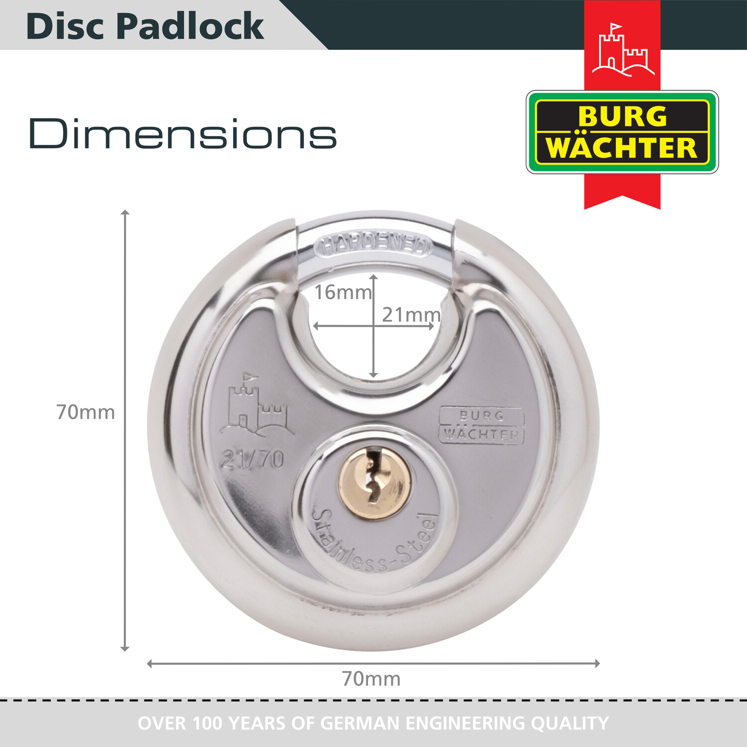 Stainless Steel Disc Padlock 70mm Image 3